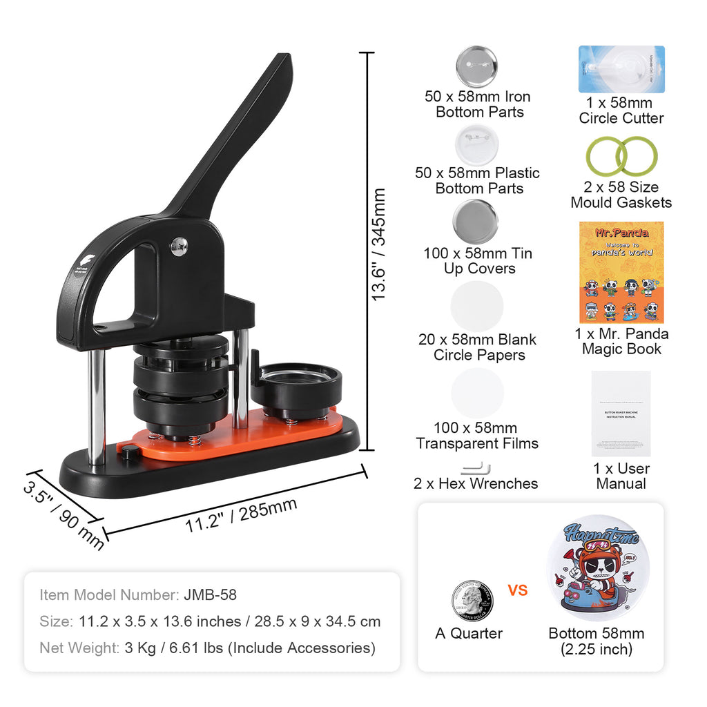 AEELLEEA 2.25 Inch Button Maker Machine, DIY Pin Badge Press Kit with 100 Sets Supplies & Panda Pattern Magic Book for Handmade Craft