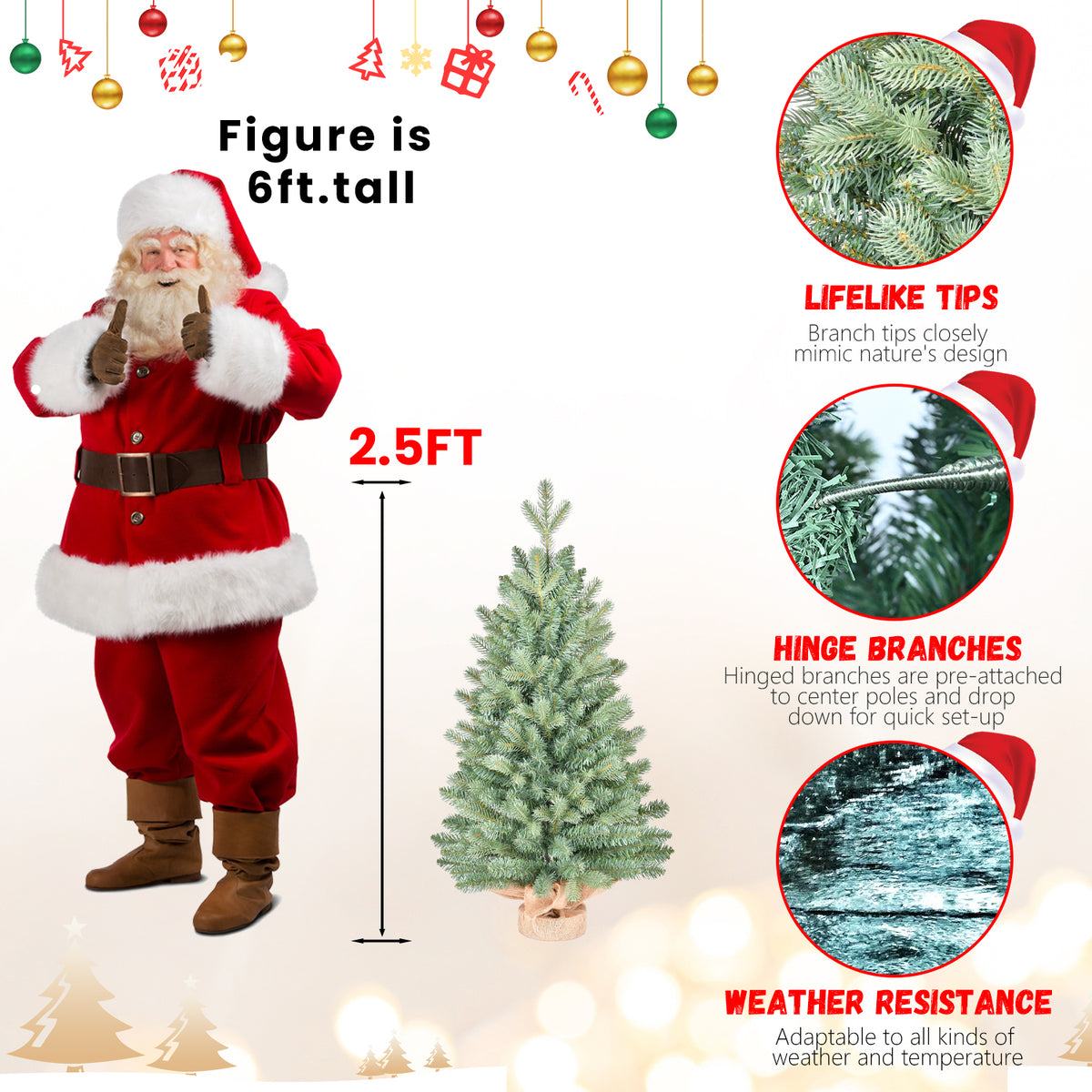 2.5ft Artificial Mini Christmas Tree, Realistic Green Pine with Burlap Base, Unlit Tabletop Xmas Decor for Home Holiday Party