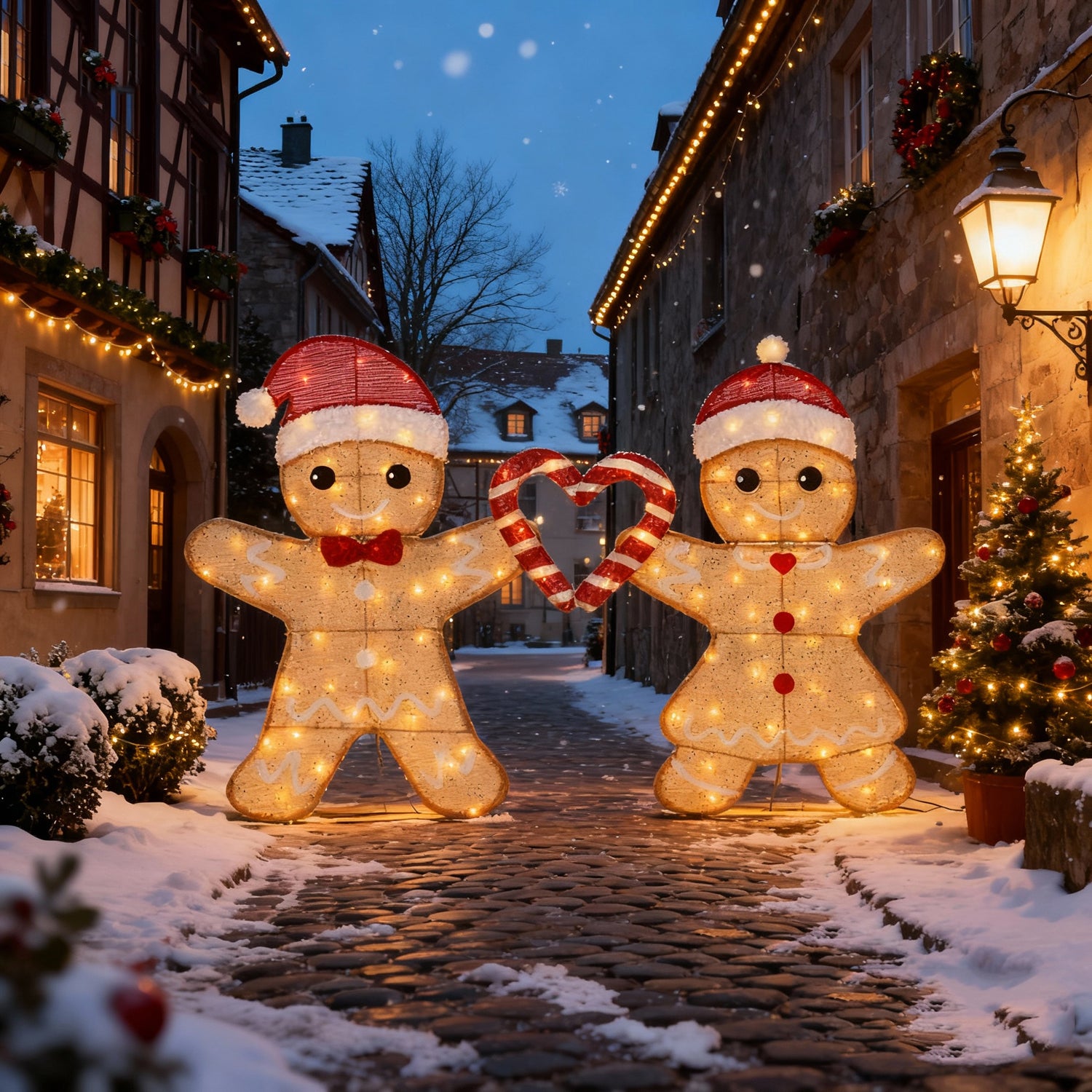 32"H 2 Boxes Heart-Shaped Gingerbread Men String Lights (50+50), Warm White Leather Line, Holiday Decoration. Add warmth & joy to home/office, enhance festive atmosphere.