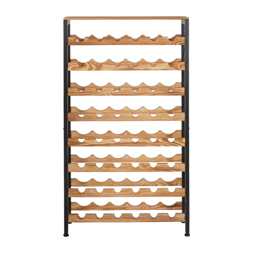 48 Bottle Wine Rack, 8 Tier Freestanding Wine Storage Cabinet with Wood Top, Black Metal Floor Standing Wine Rack