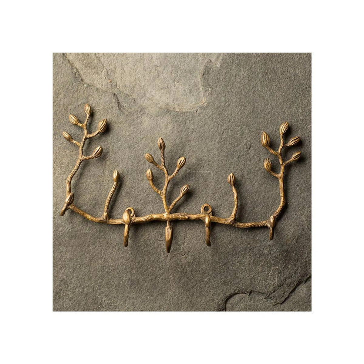 Antique Brass Twig Wall Key Holder, 5 Hooks Decorative Branch Shape Wall Mount Hanger for Keys, Jewelry, Scarves, Rustic Home Wall Decor