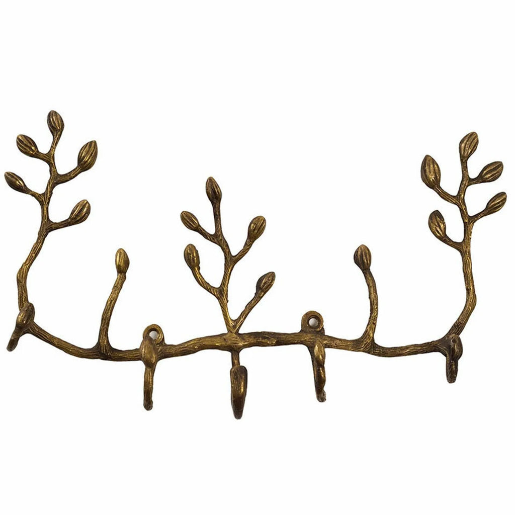 Antique Brass Twig Wall Key Holder, 5 Hooks Decorative Branch Shape Wall Mount Hanger for Keys, Jewelry, Scarves, Rustic Home Wall Decor