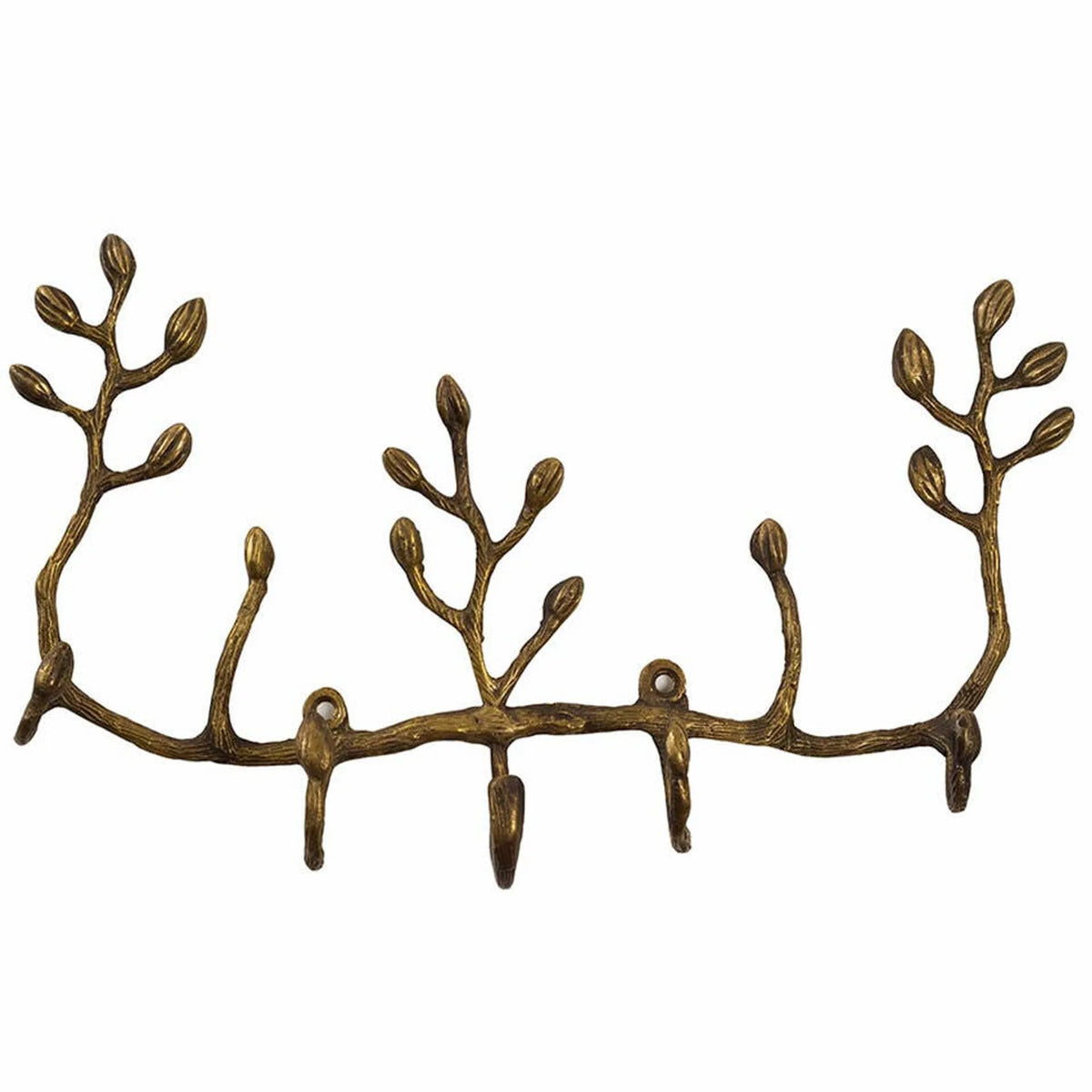 Antique Brass Twig Wall Key Holder, 5 Hooks Decorative Branch Shape Wall Mount Hanger for Keys, Jewelry, Scarves, Rustic Home Wall Decor