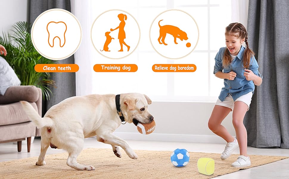 3-PACK Interactive Dog Toys Ball Suitable for Small and Medium Dogs, Soccer Ball, Football and Tennis Balls for Dogs, Stuffed with Fluffy Squeak Dog Toys, Puppy Dog Plush toys, Dog Birthday Gifts