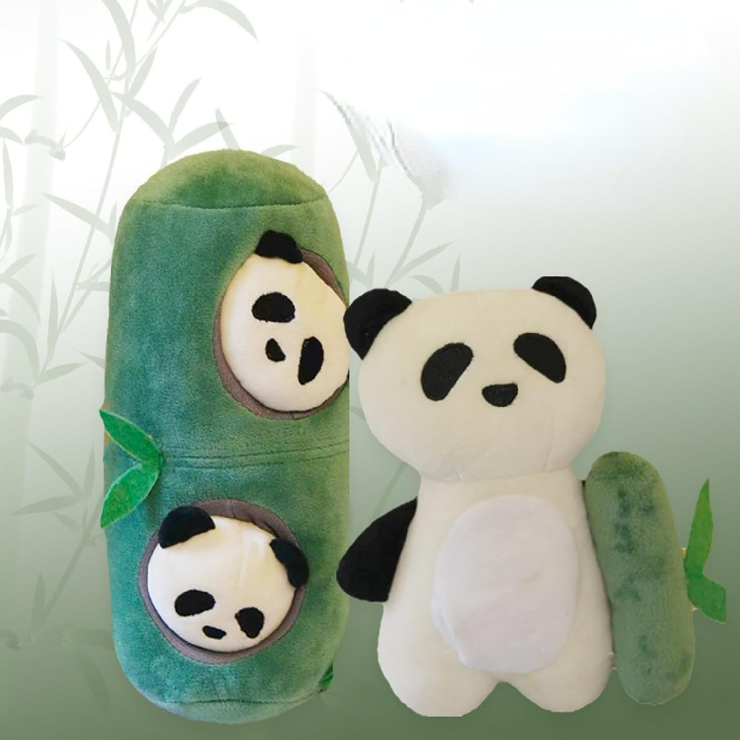 Dog Puppy Snuffle Hide-and-Seek Toy Set Cute Panda Bamboo Shapes Crinkle Paper BB Sound Slow Feeding Pet Toy Dog Accessories Gift for Christmas (Bamboo)
