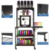Storage Shelf 5 Tier, Black Metal Utility Rack with Hanging Bar, Industrial Multi Shelf Organizer for Garage Kitchen Laundry