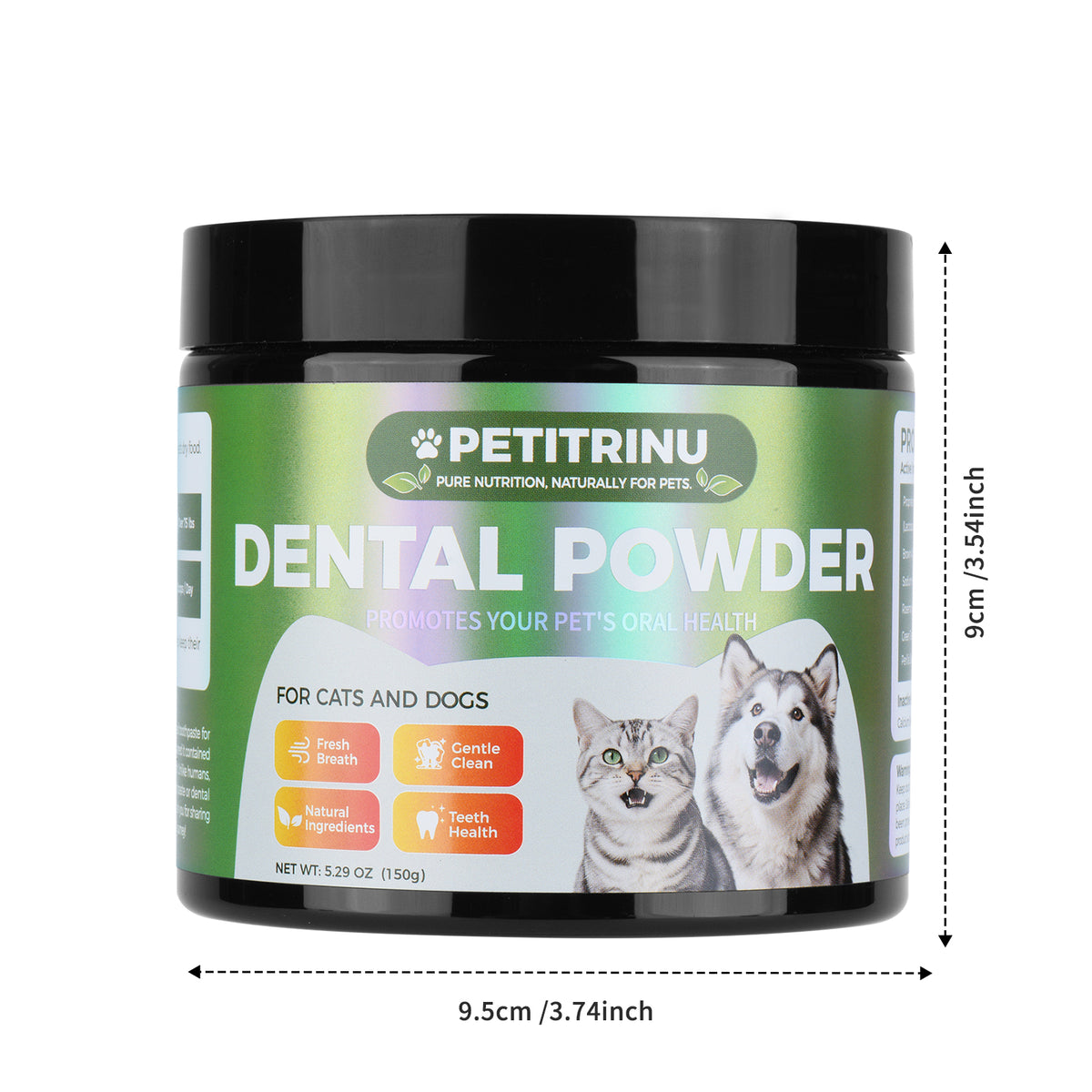 PETITRINU Dental Powder for Cats & Dogs, 5.29 oz - Natural Plaque & Tartar Control, Fresh Breath Freshener, Just Mix into Food