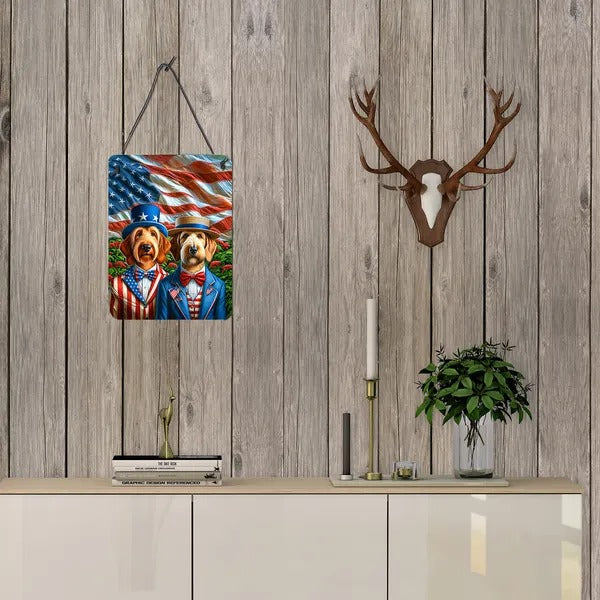 Otterhound American Flag Door Hanging Sign 12x16in, Patriotic Aluminum Wall Art, 4th of July Indoor Outdoor Home Porch Decor