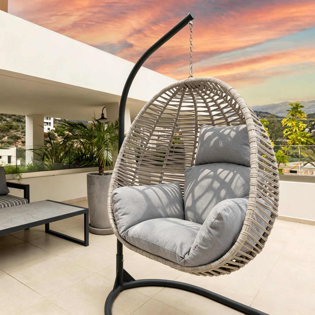 Hanging Egg Chair Cushion with Head Pillow, Thick Hollow Cotton Replacement Pad, Removable Washable Polyester Cover for Indoor Outdoor Wicker Swing Chair