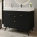 Black Bathroom Vanity with Sink, Modern Freestanding Bathroom Cabinet with White Marble Top, Doors and Drawers for Bathroom