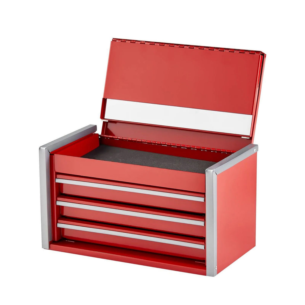 Mini Metal Tool Box with 3 Drawers, Powder Coated Steel Small Storage Chest with Magnetic Lid, Portable Desktop Organizer for Tools, Jewelry & Craft Supplies
