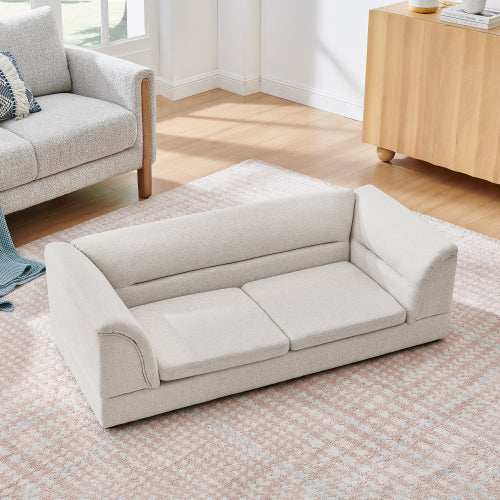 AEELLEEA Jumbo Dog Sofa Bed, Beige Upholstered Pet Couch with Bolster Sides, Large Dog Bed for Dogs up to 150 lbs