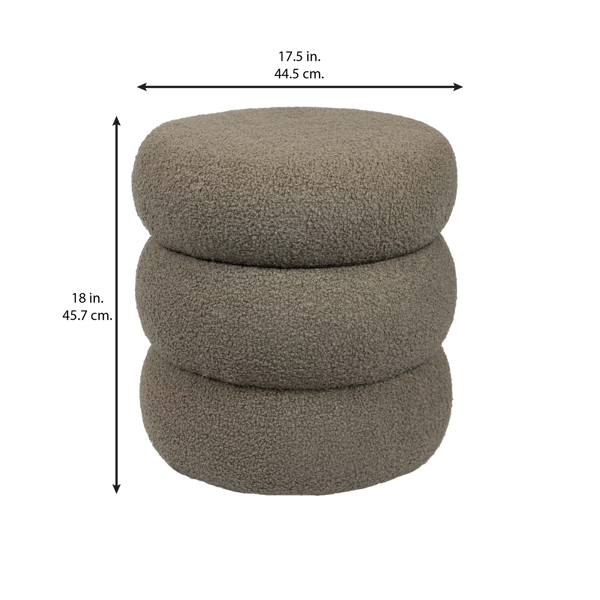 AEELLEEA 17.5" Round Boucle Storage Ottoman with Removable Lid, Upholstered Footstool for Living Room Bedroom, Taupe