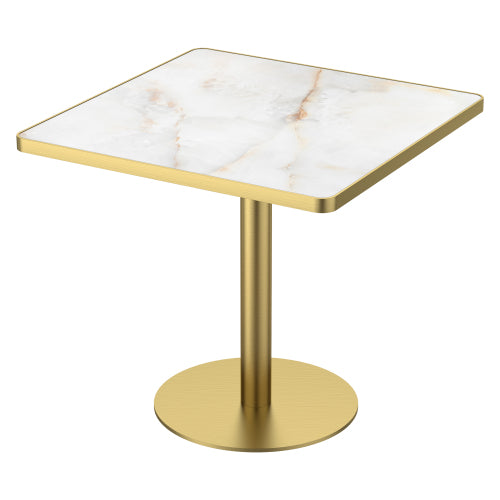 AEELLEEA 31.5-Inch Square Dining Table, White Marble-Look Top with Gold Metal Pedestal Base, Modern Kitchen Table