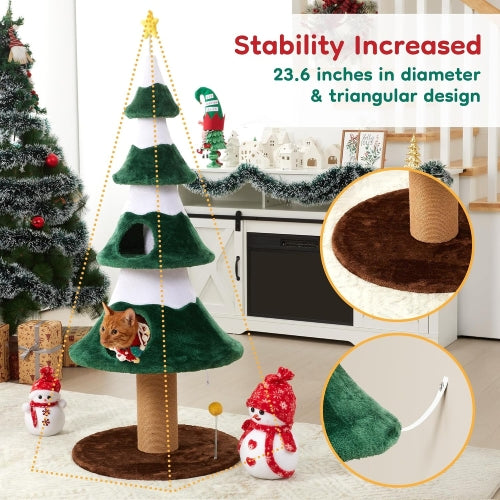 62" Green Cat Tree with Heavy Duty Base, Sisal Scratching Posts, Multi-Level Plant-Like Design & Cozy Condo for Indoor Cats.