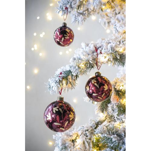 AEELLEEA 4.7" Burgundy Glass Christmas Ball Ornaments Set of 4, Gold Leaf Painted Hanging Baubles for Christmas Tree Holiday Home Party Decor