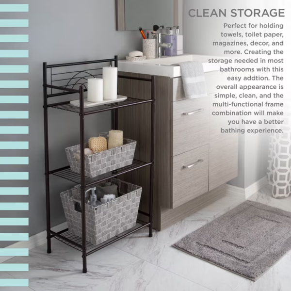 AEELLEEA 17" x 11" x 36" 3-Tier Iron Bathroom Shelf, Freestanding Rust Resistant Storage Rack for Bathroom & Kitchen