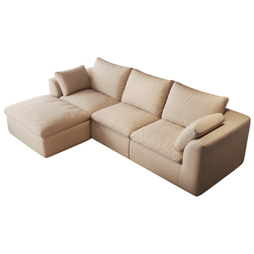 108" Sectional Sofa, 4-Seat L Shaped Couch with Left Chaise, Khaki Linen Cloud Couch for Living Room Apartment