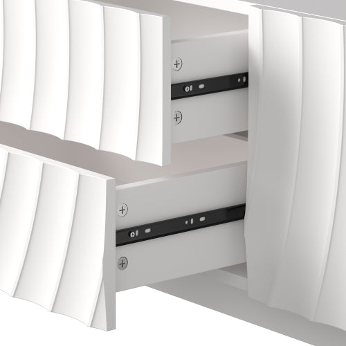 AEELLEEA 58.3" Modern White TV Stand with 2 Doors and 2 Drawers, 3D Wave Textured Entertainment Center for Living Room