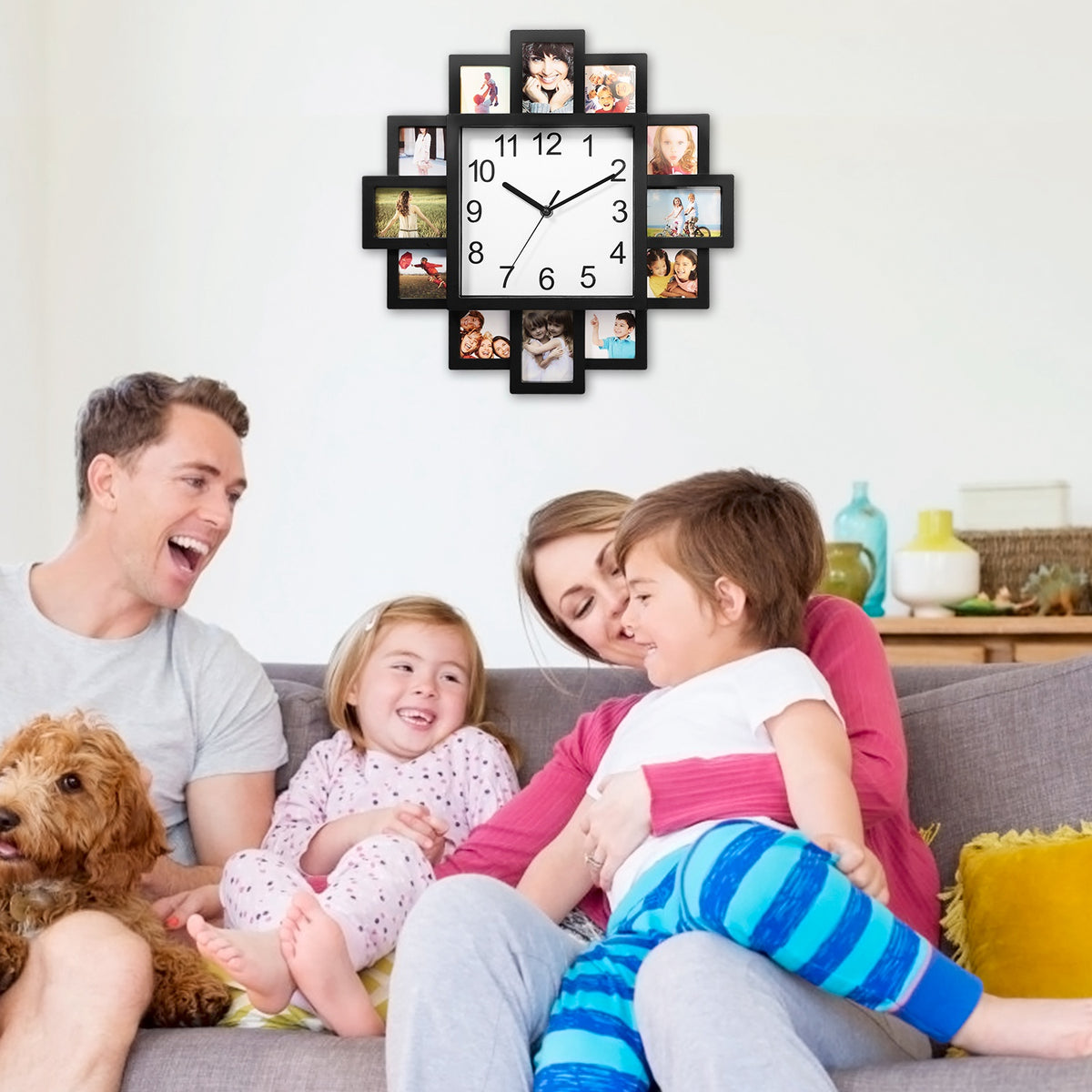 Photo Frame Wall Clock, 12 Photo Collage Frame Silent Quartz Wall Clock for Home Decor, Family Memory Picture Clock Gift