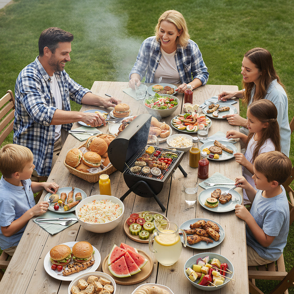 AEELLEEA-Portable Charcoal Grill, Tabletop BBQ Stove with Dual-side Grilling, Compact Barbecue Grill for Camping & Backyard Party, Black