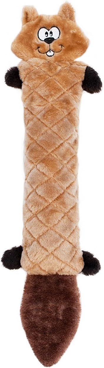 ZippyPaws - Jigglerz Tough No Stuffing Squeaky Plush Dog Toy with Crinkle Head and Tail - Chipmunk
