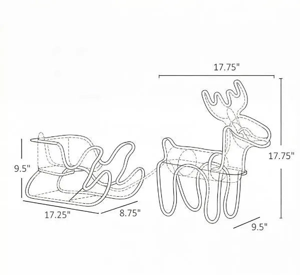 Aeelleea 35 Inch Christmas Reindeer & Sleigh LED Light, Warm White Steel Frame Lighted Decor for Indoor Outdoor Yard Holiday Display