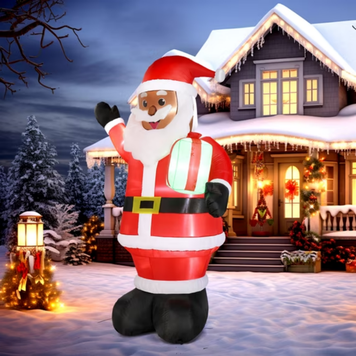 AEELLEEA-7 Ft Lighted Black Santa Christmas Inflatable with Gift, Red & Black, Built-in LED Lights, Self-inflating Outdoor Yard Decoration for Holiday Garden Lawn Display
