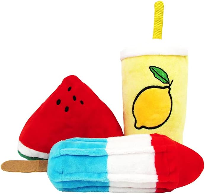 ZippyPaws Crinkle Plush Cute Dog Toys, Popsicle, Watermelon, Lemonade (Summertime Combo)