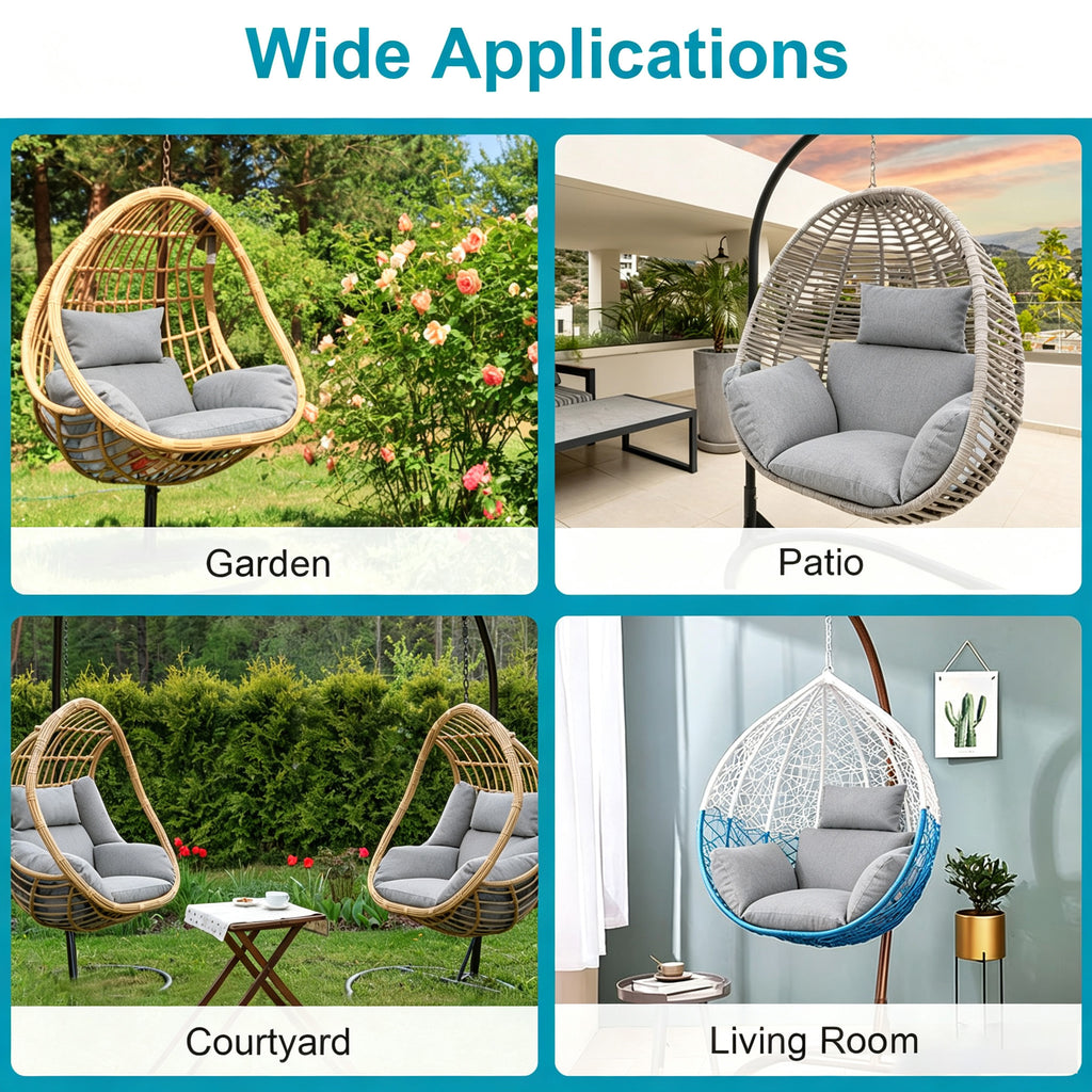 Hanging Egg Chair Cushion with Head Pillow, Thick Hollow Cotton Replacement Pad, Removable Washable Polyester Cover for Indoor Outdoor Wicker Swing Chair