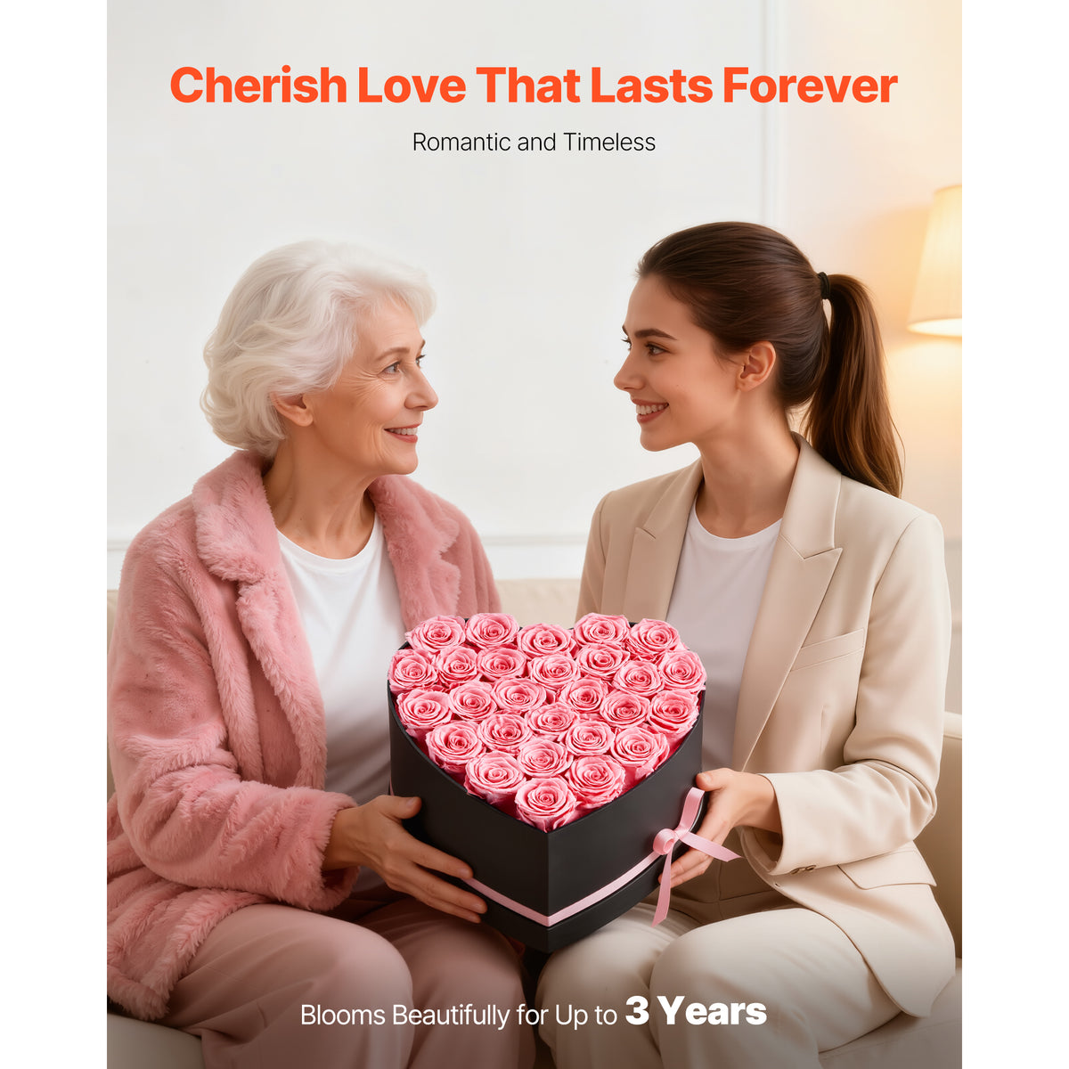AEELLEEA Preserved Real Pink Roses Heart Gift Box, 27 Forever Eternal Roses, Romantic Gift for Valentine's Day, Mother's Day & Birthday