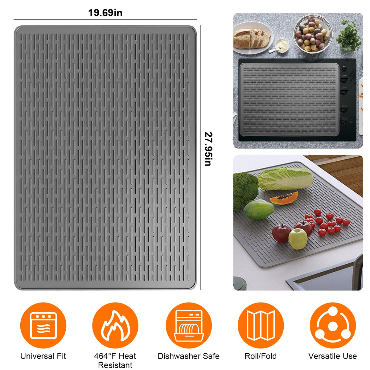 AEELLEEA 27.95"×19.69" Silicone Stove Protector Mat, 464°F Heat Resistant Waterproof Multi-use Mat for Glass Stove, Kitchen & Pet Feeding