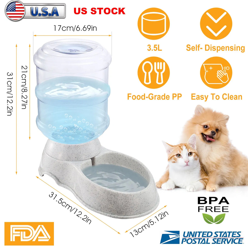 AEELLEEA 1 Gallon Automatic Gravity Pet Water Dispenser, Waterer Bowl for Cats and Dogs, Food-Grade PP, No Electricity, Anti-Slip