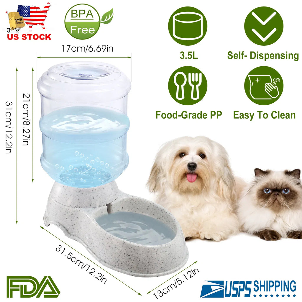 AEELLEEA 1 Gallon Automatic Gravity Pet Water Dispenser, Waterer Bowl for Cats and Dogs, Food-Grade PP, No Electricity, Anti-Slip
