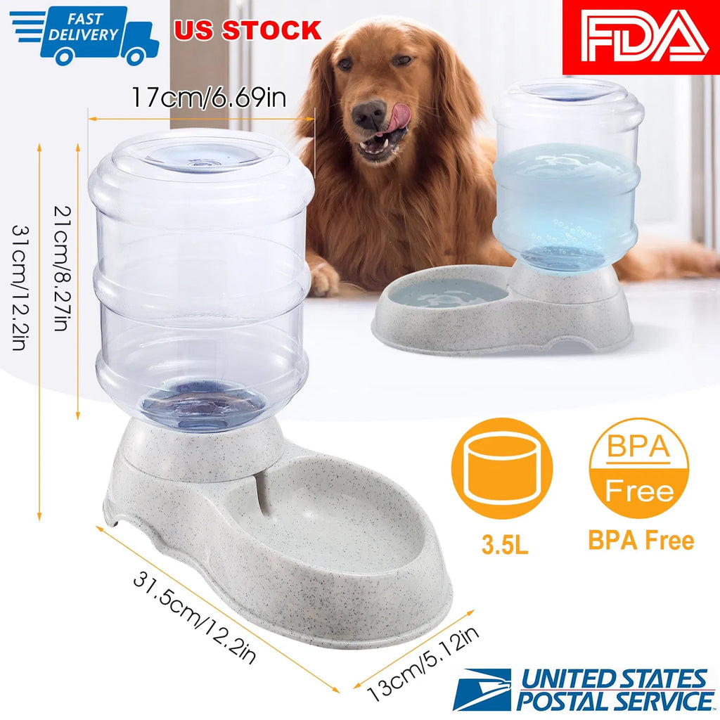 AEELLEEA 1 Gallon Automatic Gravity Pet Water Dispenser, Waterer Bowl for Cats and Dogs, Food-Grade PP, No Electricity, Anti-Slip