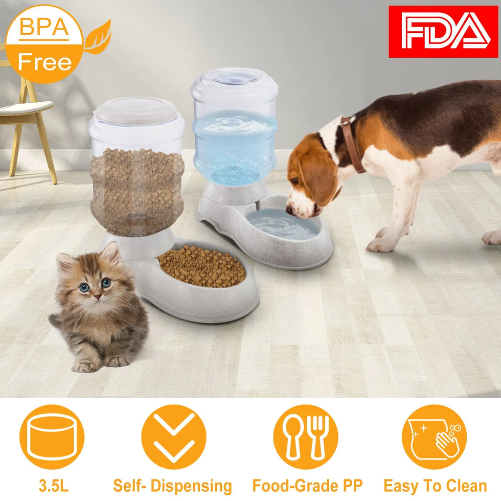 AEELLEEA 1 Gallon Automatic Gravity Pet Water Dispenser, Waterer Bowl for Cats and Dogs, Food-Grade PP, No Electricity, Anti-Slip