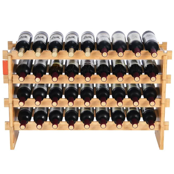 36 Bottle Stackable Modular Wine Rack, Solid Pine Wood Freestanding Wine Storage Display Shelf for Kitchen Home Bar