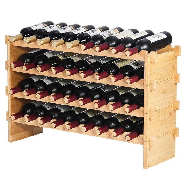 36 Bottle Stackable Modular Wine Rack, Solid Pine Wood Freestanding Wine Storage Display Shelf for Kitchen Home Bar