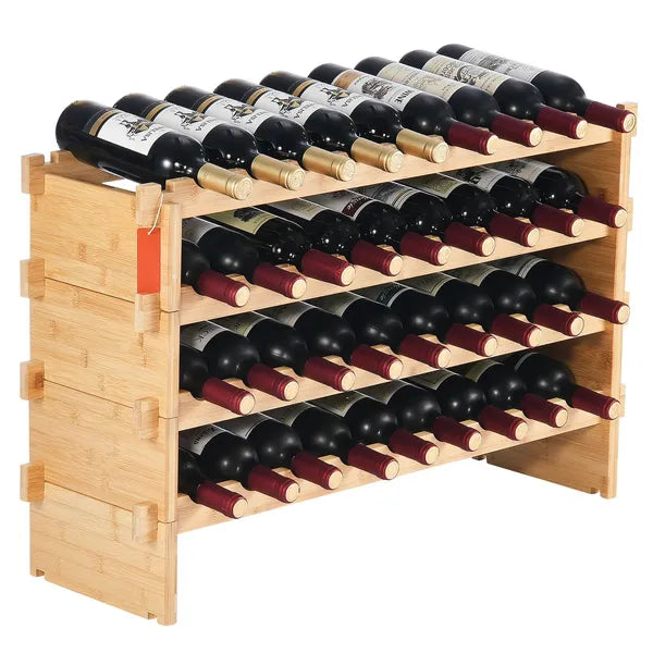 36 Bottle Stackable Modular Wine Rack, Solid Pine Wood Freestanding Wine Storage Display Shelf for Kitchen Home Bar