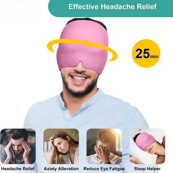 AEELLEEA Pink Migraine Gel Ice Head Wrap, 360° Hot Cold Therapy Cap Fits 54-62cm Head for Headache Sinus Stress Pain Relief
