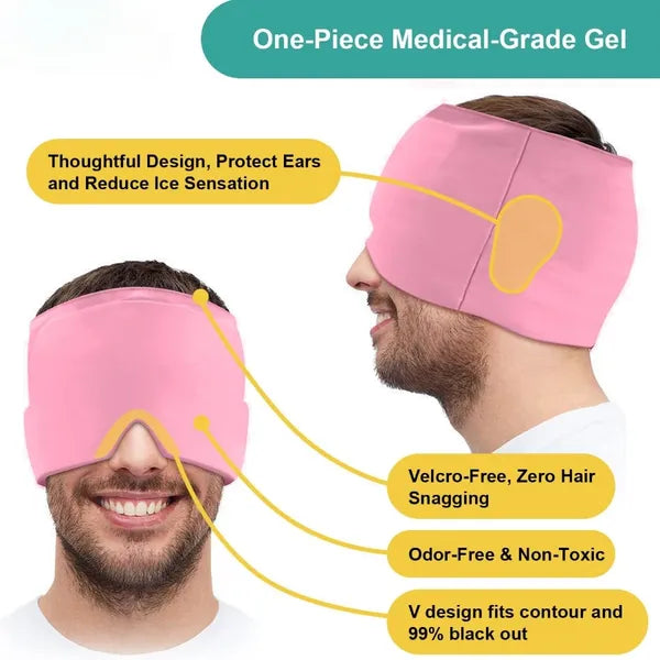 AEELLEEA Pink Migraine Gel Ice Head Wrap, 360° Hot Cold Therapy Cap Fits 54-62cm Head for Headache Sinus Stress Pain Relief