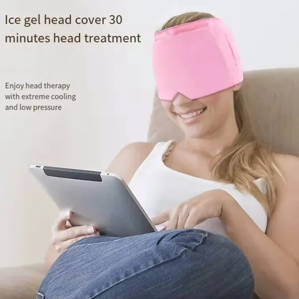 AEELLEEA Pink Migraine Gel Ice Head Wrap, 360° Hot Cold Therapy Cap Fits 54-62cm Head for Headache Sinus Stress Pain Relief