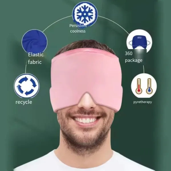 AEELLEEA Pink Migraine Gel Ice Head Wrap, 360° Hot Cold Therapy Cap Fits 54-62cm Head for Headache Sinus Stress Pain Relief