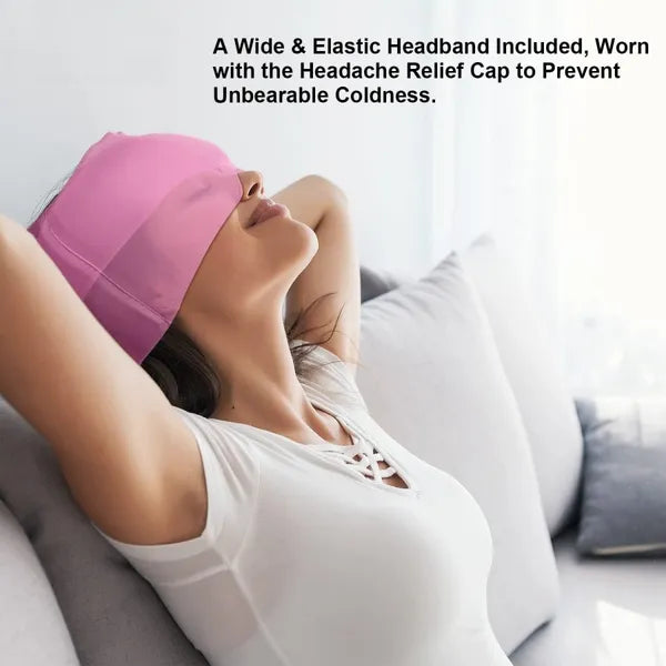 AEELLEEA Pink Migraine Gel Ice Head Wrap, 360° Hot Cold Therapy Cap Fits 54-62cm Head for Headache Sinus Stress Pain Relief