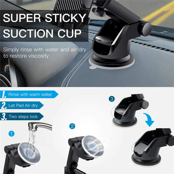 Car Phone Holder, Suction Cup & Air Vent Car Mount, 360° Rotation Universal Phone Cradle for 4‑6.5" Smartphones