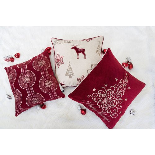 AEELLEEA Happy Holidays Embroidered Velvet Throw Pillow, 20x20in Square Cushion with Gold Tree & Star Embroidery, Soft Plush Insert Included for Holiday Home Decor