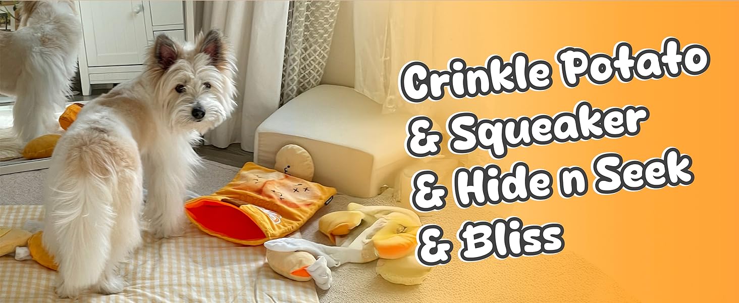 YEPPUPPY Sniffing Play for Mental Stimulation& Hide & Seek Plush Treat Dispenser – Boredom-Busting Interactive Burrow Dog Toy – Snuffle Puzzle Enrichment Gamewith Crinkle Chip Bag Design