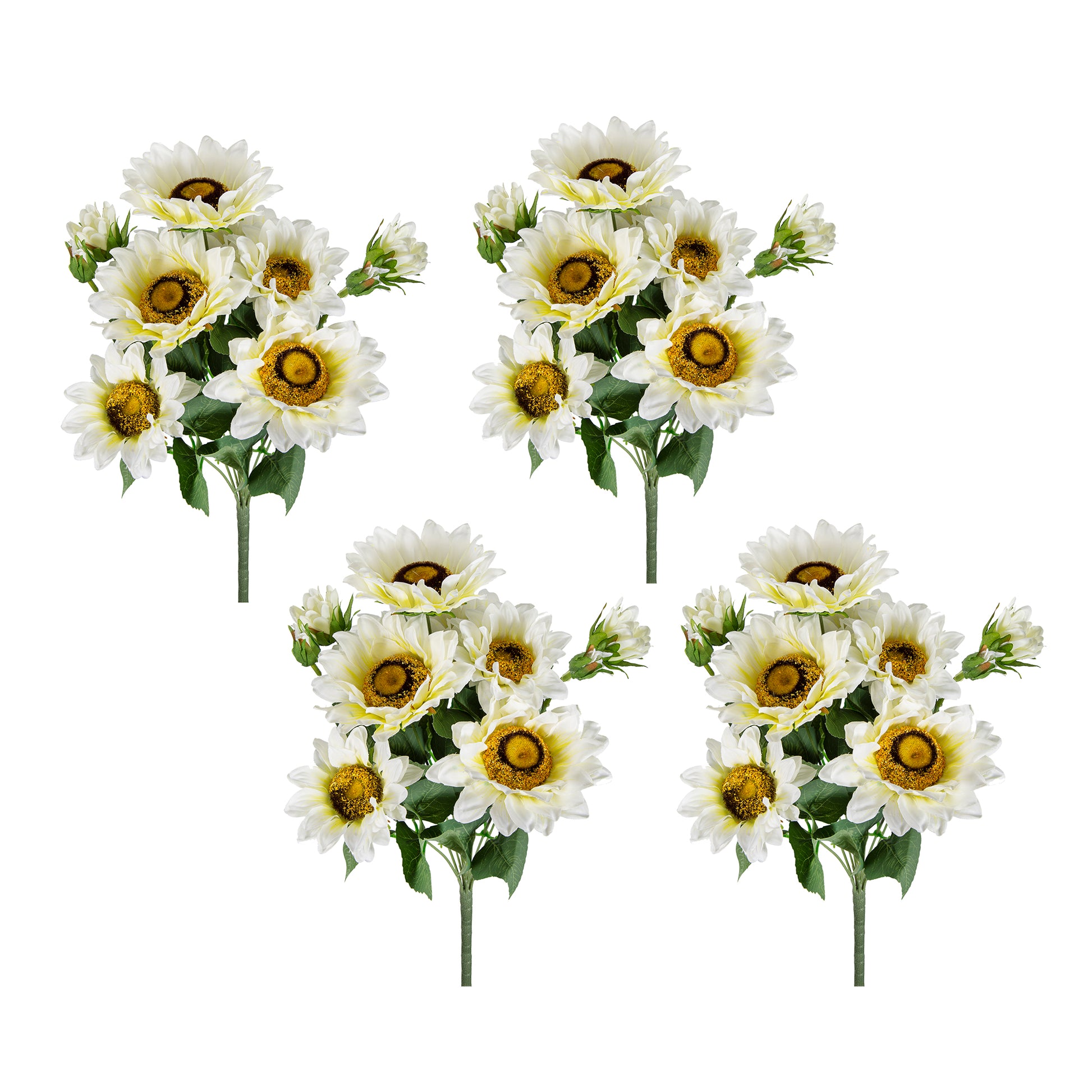10.2 x 11 x 18.9"H Artificial Cream Sunflower BushX9, 4 Pack