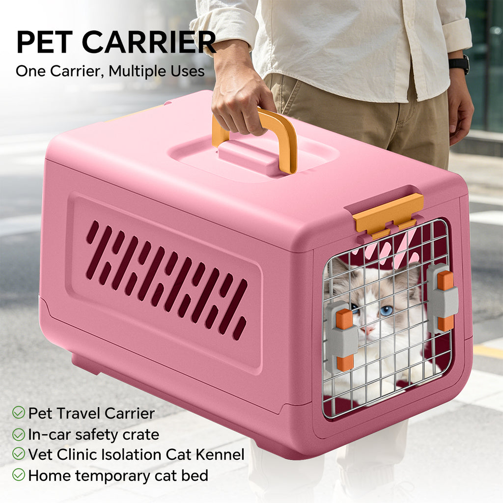 Portable Outdoor Cat Enclosure with Metal Wire Ventilation, Hard-Sided Pet Travel Kennel Carrier for Cats, Puppies, Rabbits and Small Animals