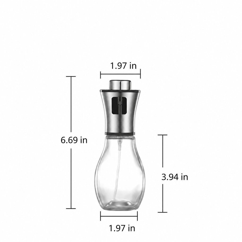 Oil Sprayer for Cooking, 200ml Borosilicate Glass 304 Stainless Steel Pump Oil Mister for BBQ, Air Fryer, Salad, Baking & Grilling